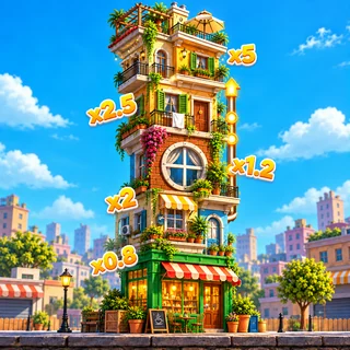 Ilustración editorial de una torre de pisos de colores para Tower Rush 2.