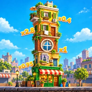 Ilustración editorial de una torre de pisos de colores para Tower Rush.